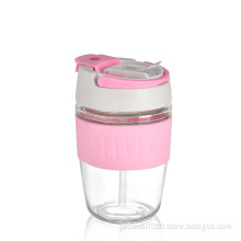 Double drinking glass water glass Simple and lovely Bounce cover water cup A portable coffee cup Juice glass
